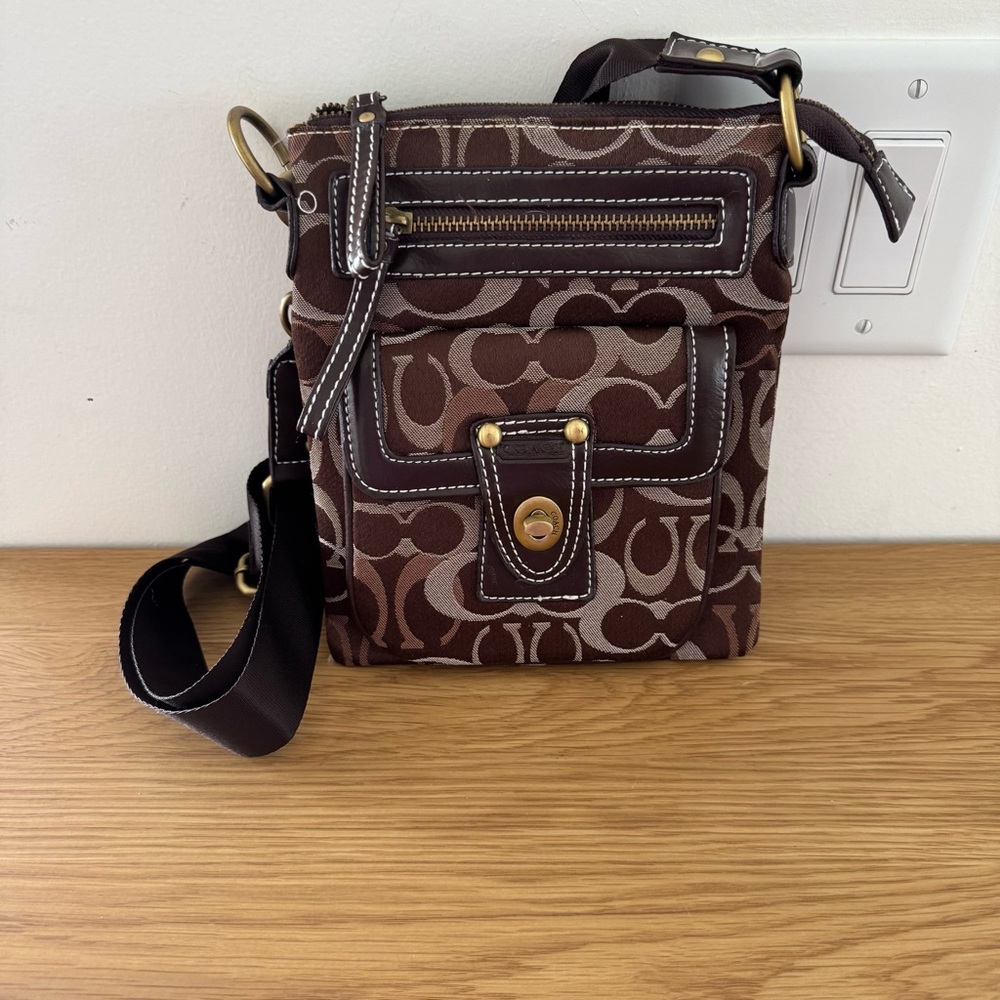 Coach Brown Crossbody Bag with Monogram Pattern